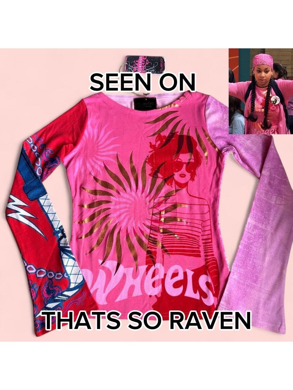 NWT Rare Deadstock Y2K Custo Barcelona Hot Wheels pink and red graphic top